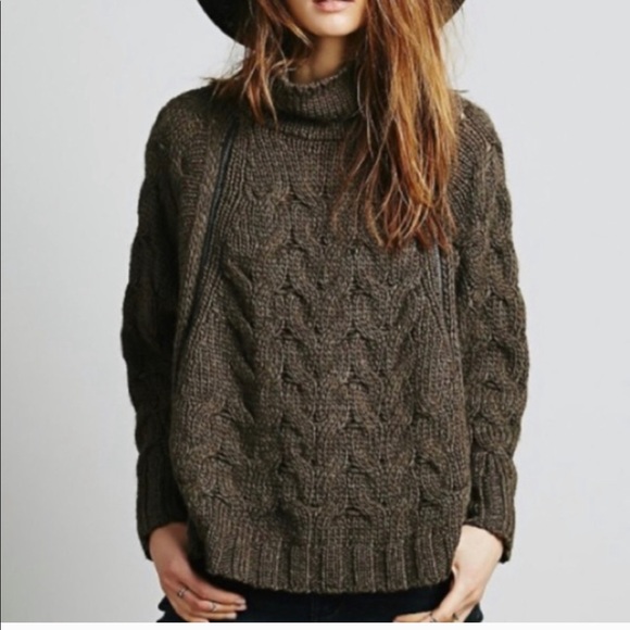 Free People Sweaters - Free People Batwing Cable knit Poncho Turtleneck